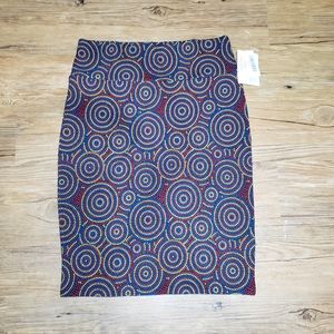 LulaRoe Large Cassie Red, Yellow, and Blue Print
